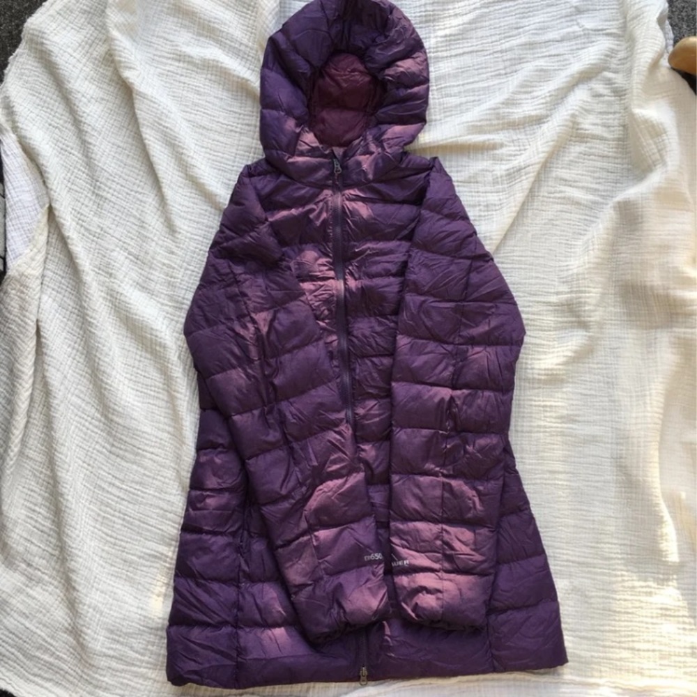 Eddie Bauer purple down long jacket